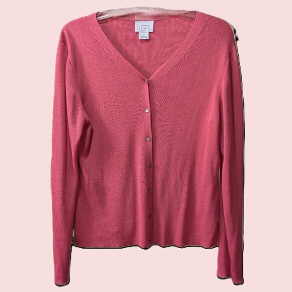 LOFT Pink Silk V-Neck Cardigan - Picture 1 of 8